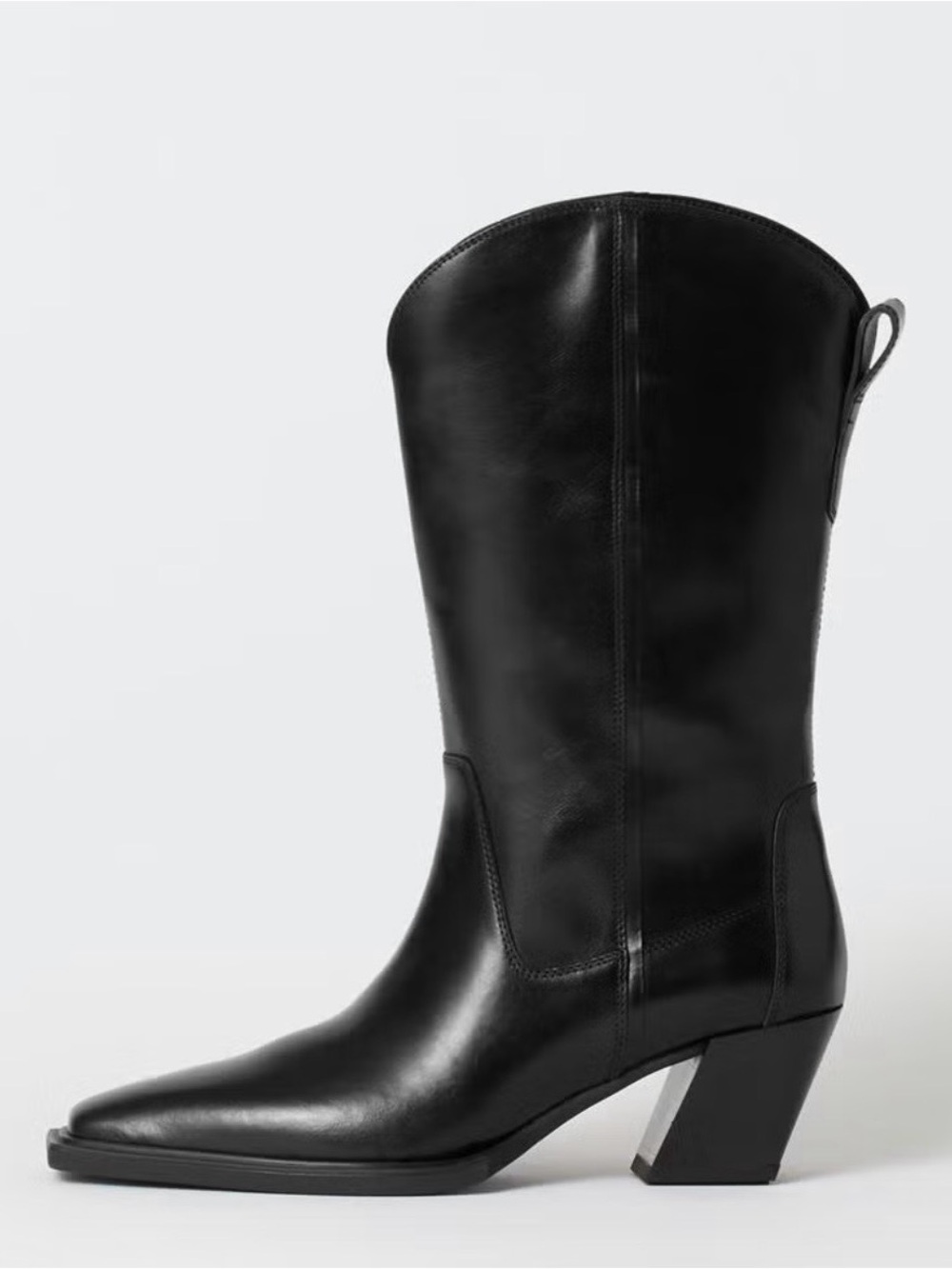 Women's Black Genuine Leather Mid-Calf Western Heel Boots
